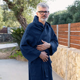 Men's Navy Blue Linen Bathrobe