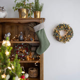 Moss Green linen Christmas stocking with natural linen cuff, heavyweight 260 g/m² European linen