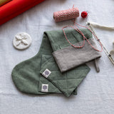 Moss green linen Christmas stocking and coasters gift set in heavyweight 260 g/m² European linen