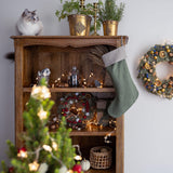 Moss green linen Christmas stocking and coasters gift set in heavyweight 260 g/m² European linen