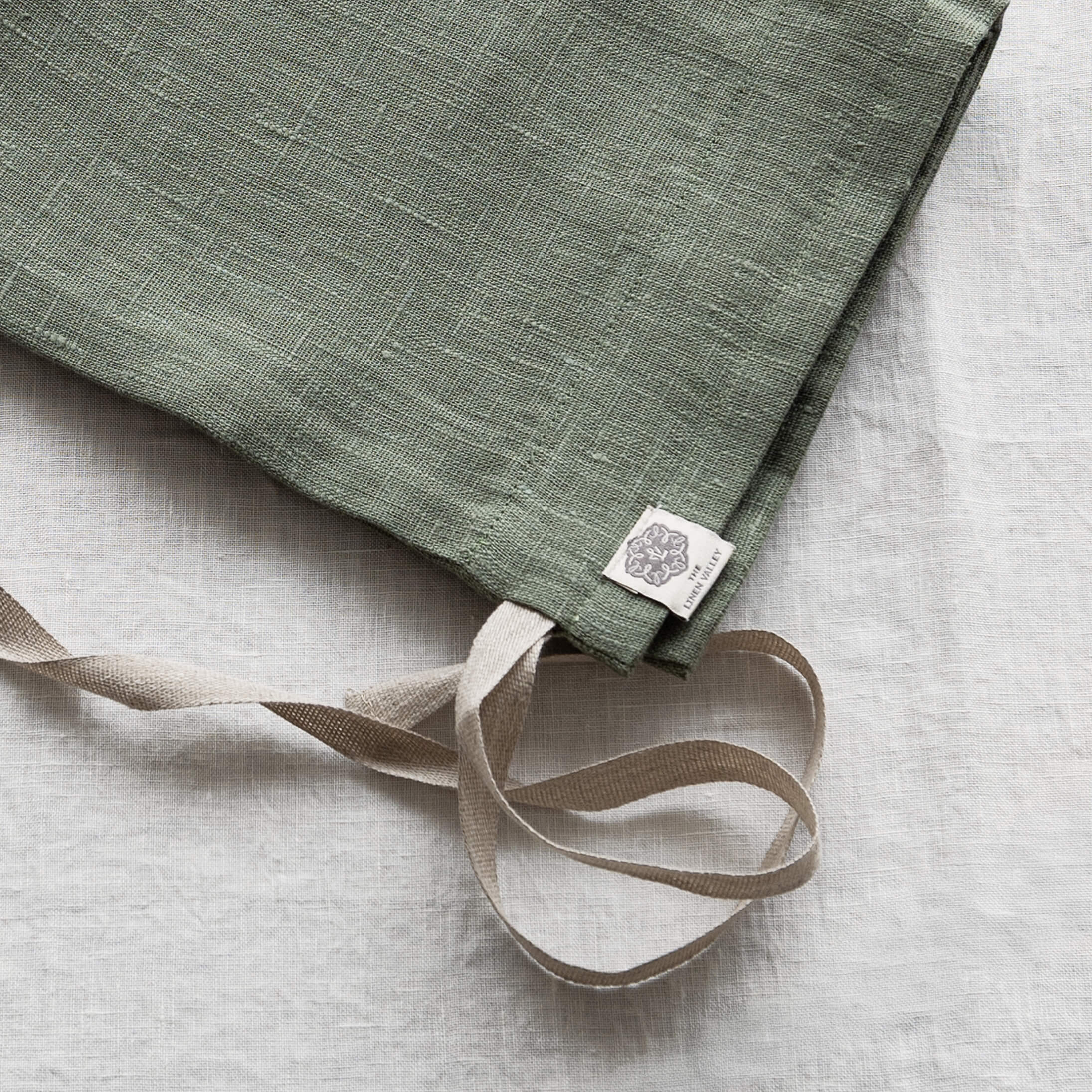 Moss green linen laundry bag in heavyweight 260 g/m² European linen