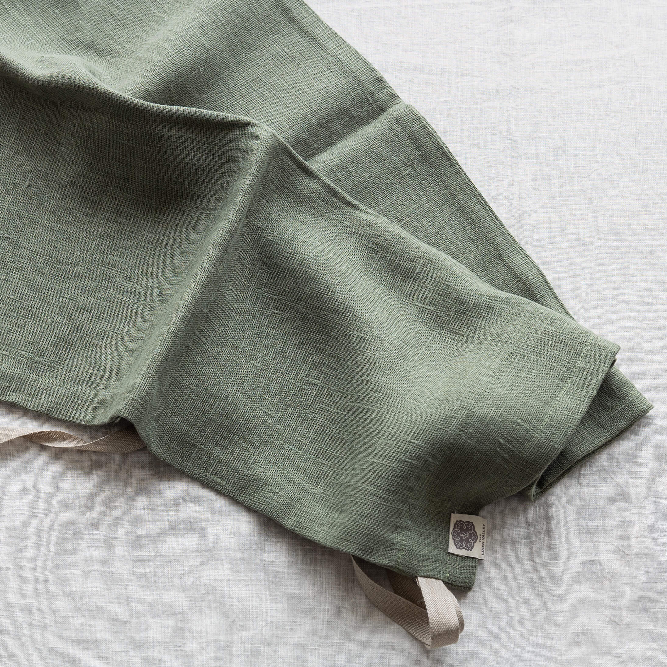 Moss green linen laundry bag in heavyweight 260 g/m² European linen