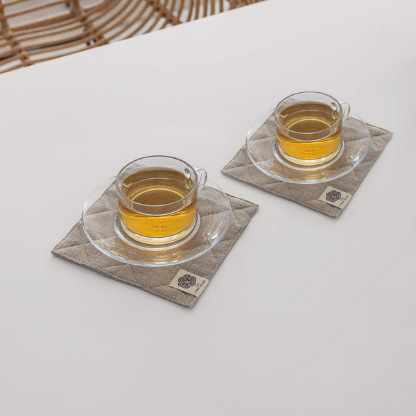 Natural Linen Square Coasters Set