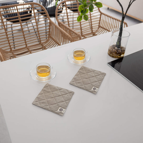 Natural Linen Square Coasters Set