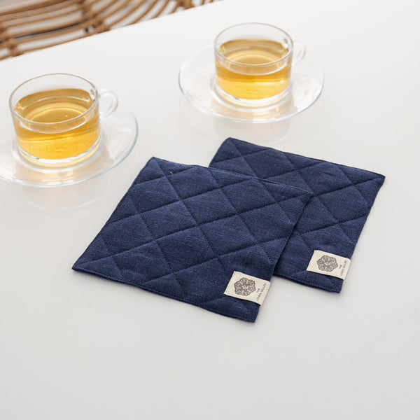 Natural Linen Square Coasters Set