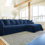 Navy Blue Linen Sectional Couch Cover