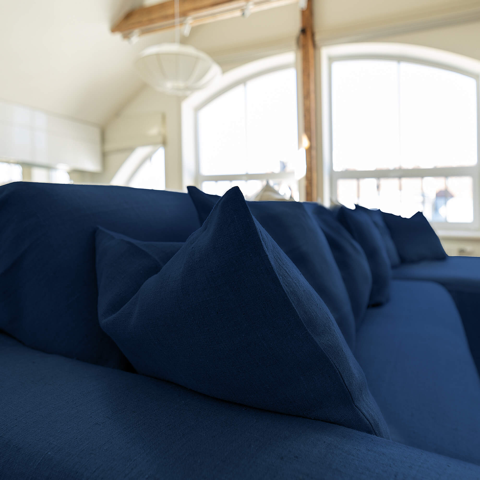 Navy Blue Linen Sectional Couch Cover