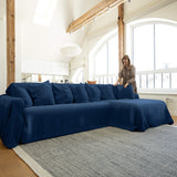 Navy Blue Linen Sectional Couch Cover