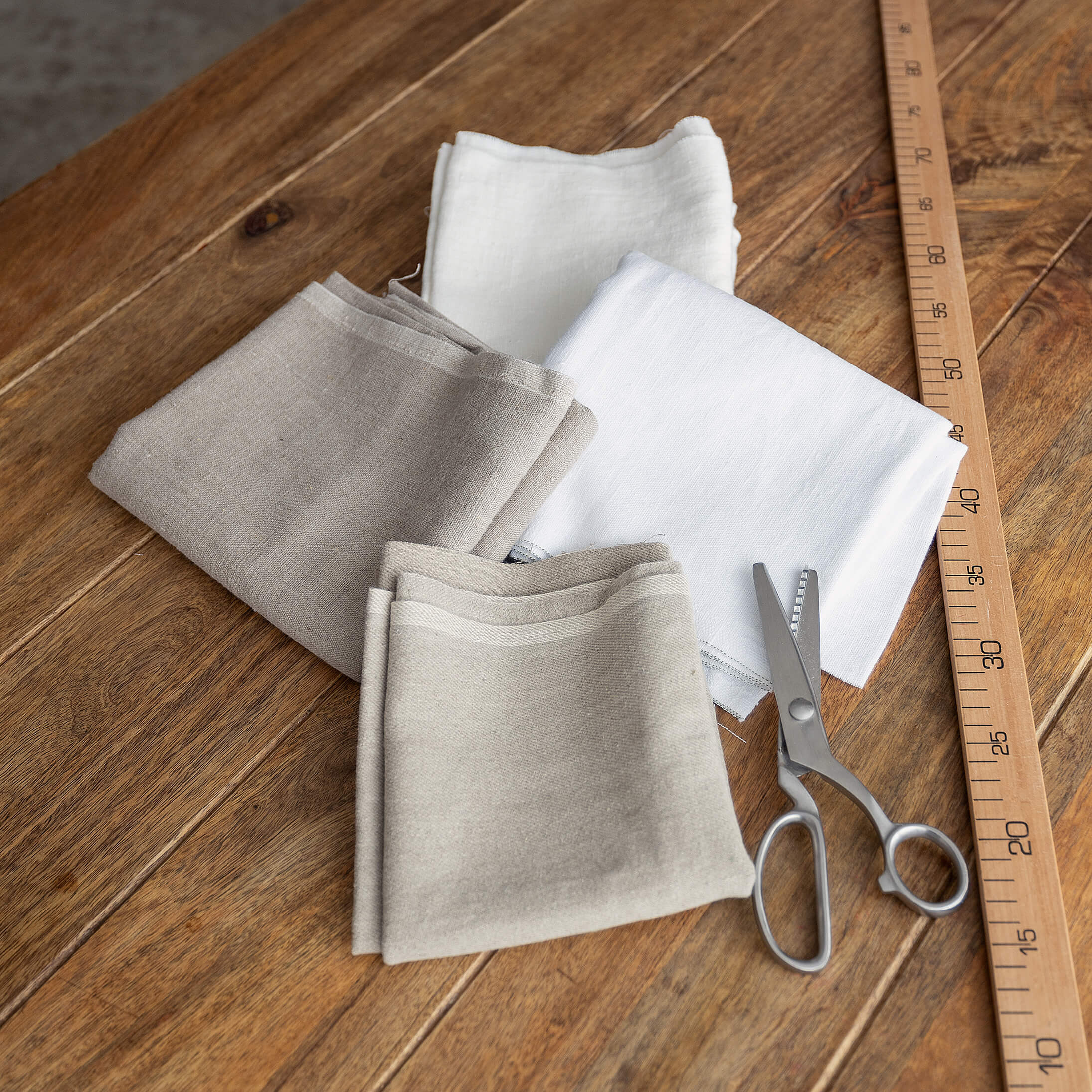 These scraps are linen fabric waste generated during our manufacturing process, helping to reduce our environmental impact and supporting our company’s zero-waste program.