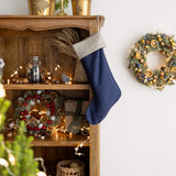 Navy Blue linen Christmas stocking with natural linen cuff, heavyweight 260 g/m² European linen