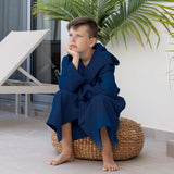 Navy Blue Kids' Linen Bathrobe