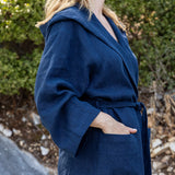 Wrap yourself in our navy blue linen bathrobe and enjoy the exceptional comfort, elegance and breathability of natural linen. Our linen bathrobe is designed and crafted with exceptional attention to details.