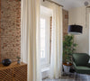 Lined off white linen curtain with lining, designed and made to provide maximum protection from the sun and heat coming through the window. Natural thermoregulatory properties of linen will help you to create comfortable atmosphere at home.