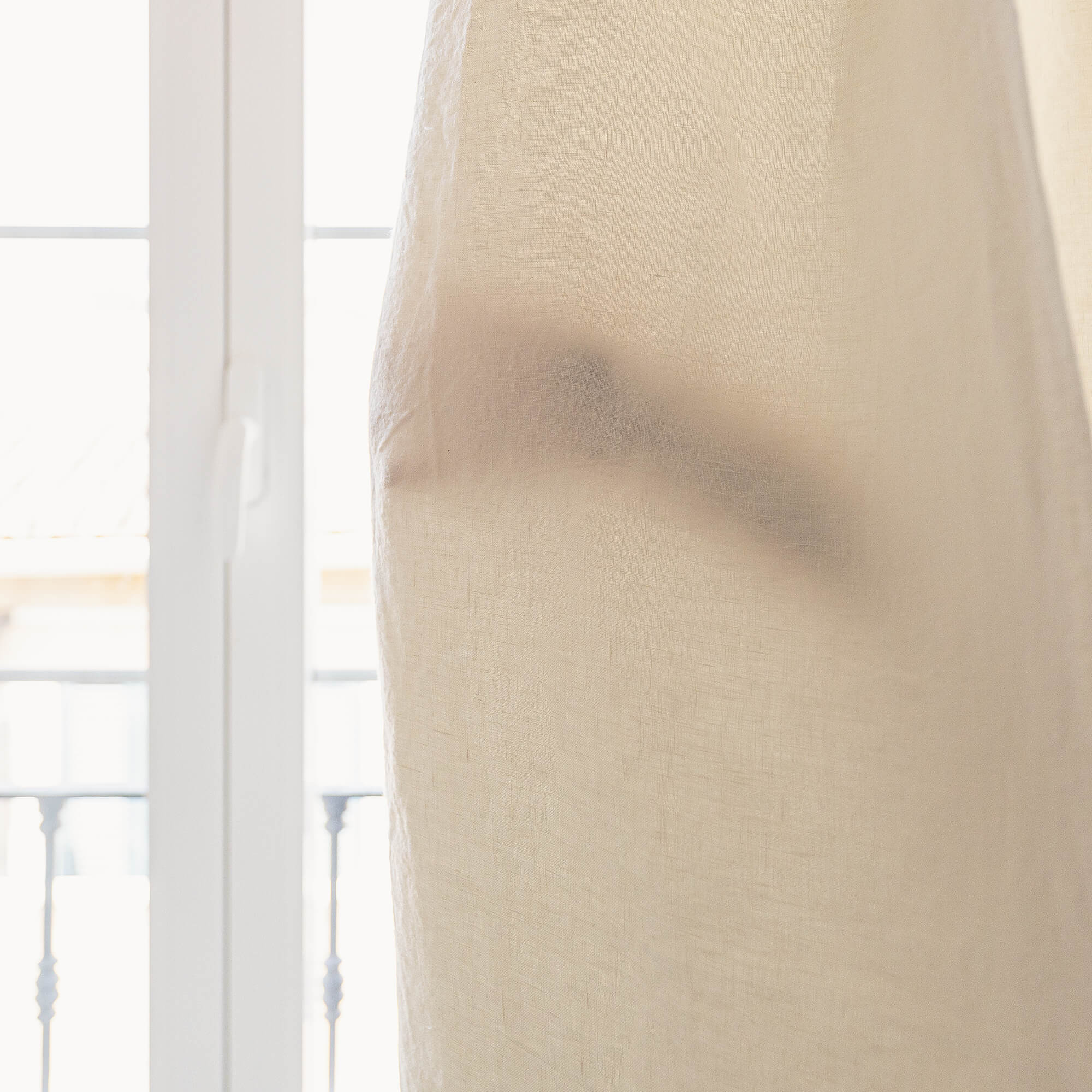 Lined off white linen curtain with lining, designed and made to provide maximum protection from the sun and heat coming through the window. Natural thermoregulatory properties of linen will help you to create comfortable atmosphere at home.