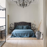The ocean blue linen bedspread has been carefully designed to suit a wide range of interior styles and to blend perfectly in both classic and contemporary home spaces.