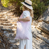 Quartz rose linen canvas bags designed and made for long, comfortable and sustainable use. Whether you're going to the beach, planning a visit to the organic market, or taking your baked cake to friends, our linen bag is always perfect for you.