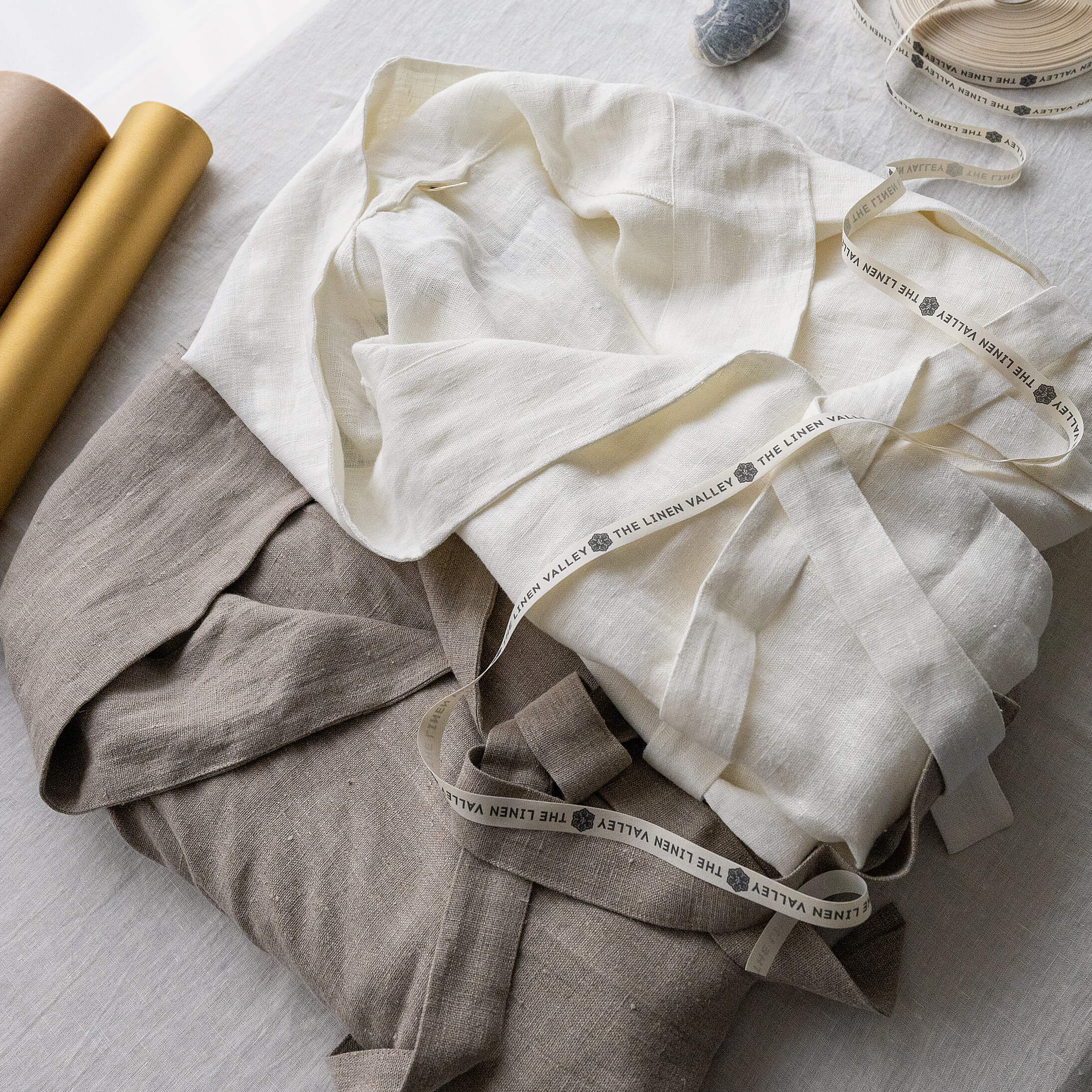 Rustic and antique white linen his and hers bathrobe gift set in heavyweight 260 g/m² European linen