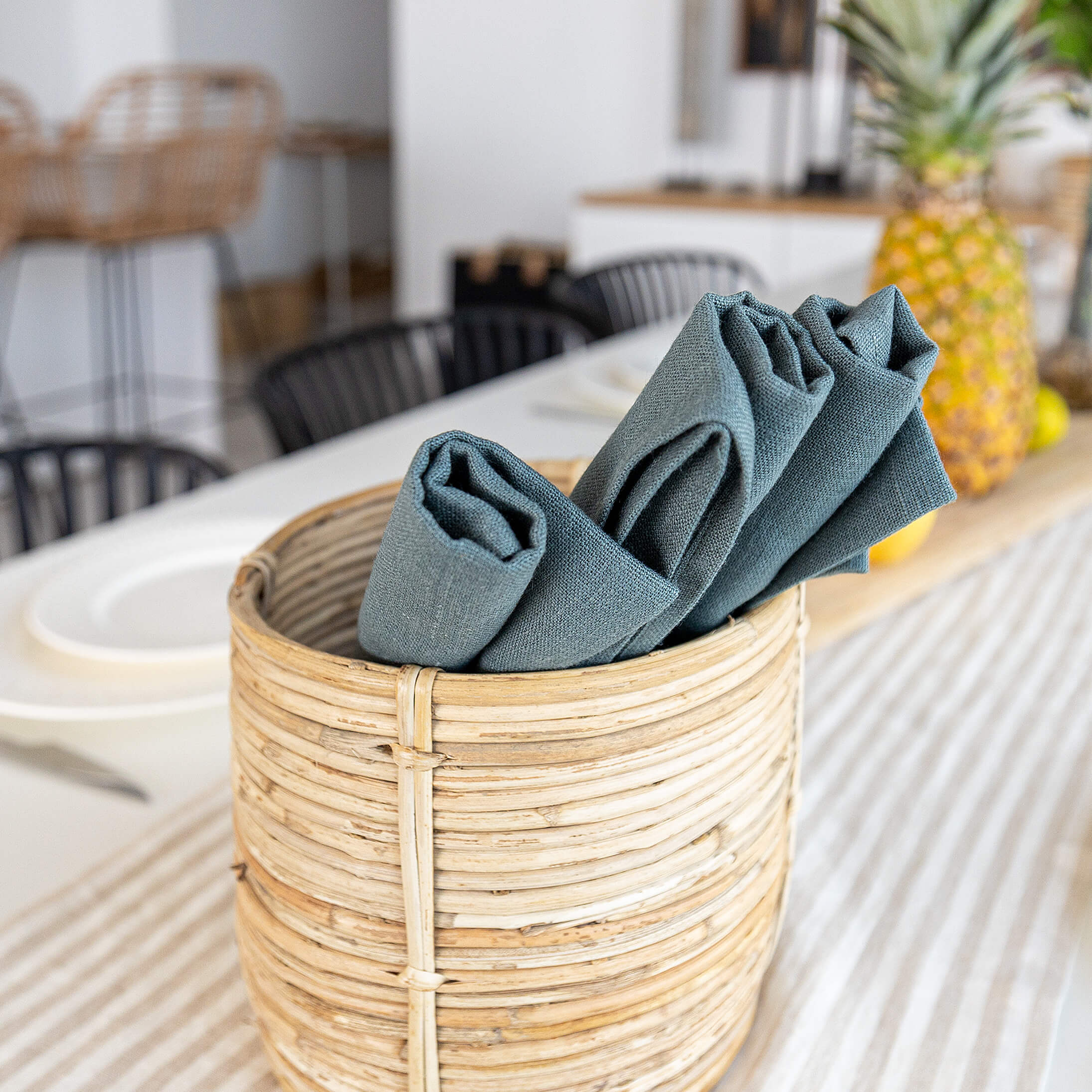 Introducing our teal blue linen napkins set, designed to elevate your dining experience with a touch of warmth and charm. Crafted with care, these napkins are the perfect companions for your culinary adventures.