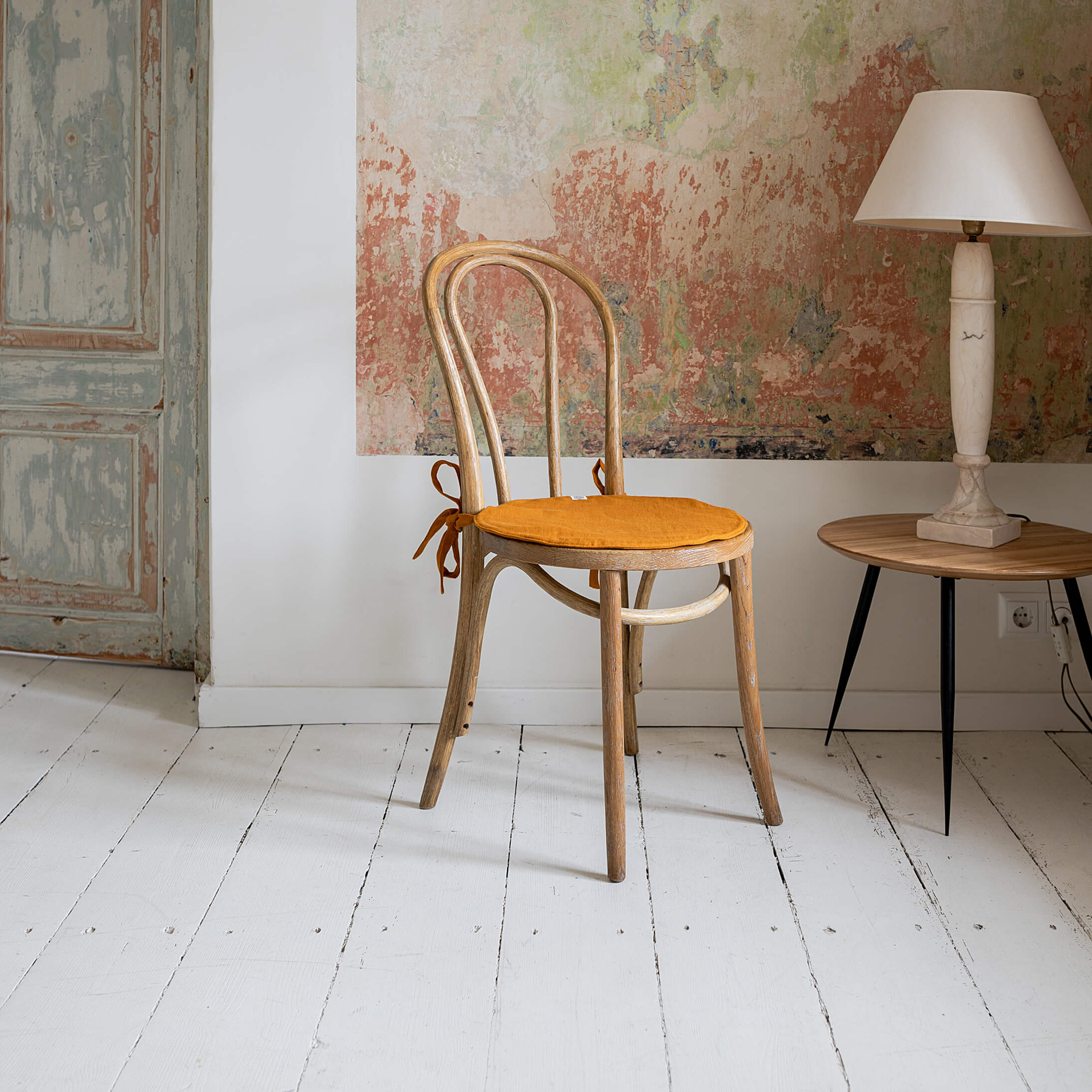 Our amber yellow linen chair slipcovers offer both practicality and aesthetic appeal. The covers will protect dining chairs from spills and stains, also enhance the visual appeal of your space with their timeless natural style. Slipcovers will simply change your chairs' appearance and provide an elegant solution.