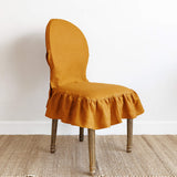 Amber yellow linen ruffled full chair cover in heavyweight 260 g/m² European linen