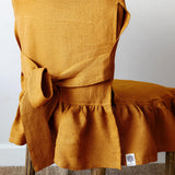 Amber yellow linen ruffled full chair cover in heavyweight 260 g/m² European linen