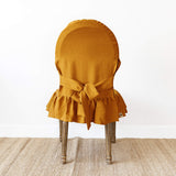 Amber yellow linen ruffled full chair cover in heavyweight 260 g/m² European linen