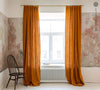 Lined amber yellow linen curtains with lining, designed to provide maximum protection from the sun and heat coming through the window. Natural thermoregulatory properties of linen will help you to create the most comfortable atmosphere at home.