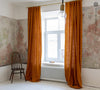 Lined amber yellow linen curtains with lining, designed to provide maximum protection from the sun and heat coming through the window. Natural thermoregulatory properties of linen will help you to create the most comfortable atmosphere at home.