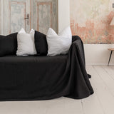 BLACK heavier weight linen couch cover. Jet black linen slipcover.