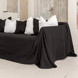 BLACK heavier weight linen couch cover. Jet black linen slipcover.