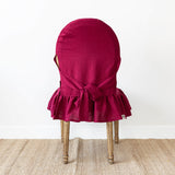 Burgundy red linen ruffled full chair cover in heavyweight 260 g/m² European linen