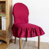 Burgundy red linen ruffled full chair cover in heavyweight 260 g/m² European linen
