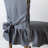Charcoal grey linen ruffled full chair cover in heavyweight 260 g/m² European linen