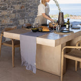 Grey Linen Table Runner with Ruffle
