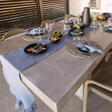Grey Linen Table Runner with Ruffle