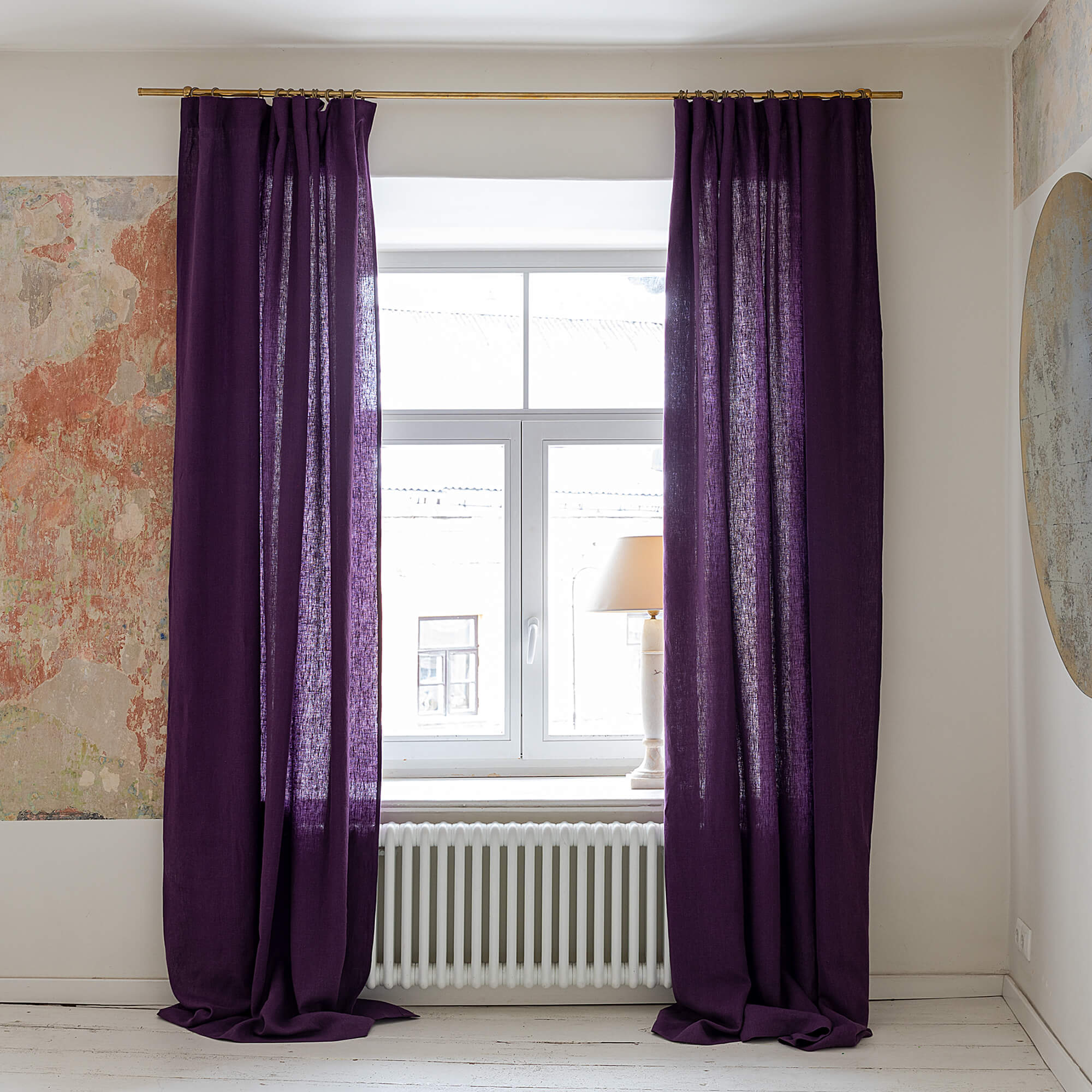 Deep purple linen curtain panel in heavyweight 260 g/m² European linen with multifunctional heading tape