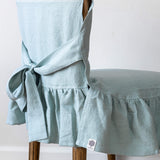 Duck egg blue linen ruffled full chair cover in heavyweight 260 g/m² European linen