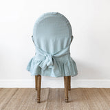 Duck egg blue linen ruffled full chair cover in heavyweight 260 g/m² European linen