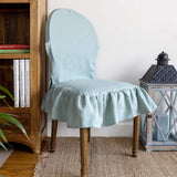 Duck egg blue linen ruffled full chair cover in heavyweight 260 g/m² European linen