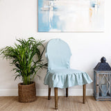 Duck egg blue linen ruffled full chair cover in heavyweight 260 g/m² European linen