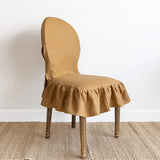 Dusty mustard linen ruffled full chair cover in heavyweight 260 g/m² European linen