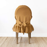 Dusty mustard linen ruffled full chair cover in heavyweight 260 g/m² European linen