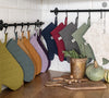 The linen oven mitt come in a variety of pastel and rich colours, which are a perfect match for our other home textiles.