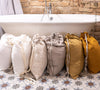 Introducing our dusty mustard linen laundry bag, the ultimate solution for keeping your laundry organised in style.