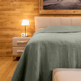 The moss green linen bedspread has been carefully designed to suit a wide range of interior styles and to blend perfectly in both classic and contemporary home spaces. Linen bedspreads are extremely versatile, fitting into a wide range of interiors.