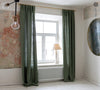 Lined moss green linen curtains with lining, designed and made to provide maximum protection from the sun and heat coming through the window. The natural thermoregulatory properties of linen will help you to create the most comfortable atmosphere.