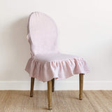 Quartz rose linen ruffled full chair cover in heavyweight 260 g/m² European linen