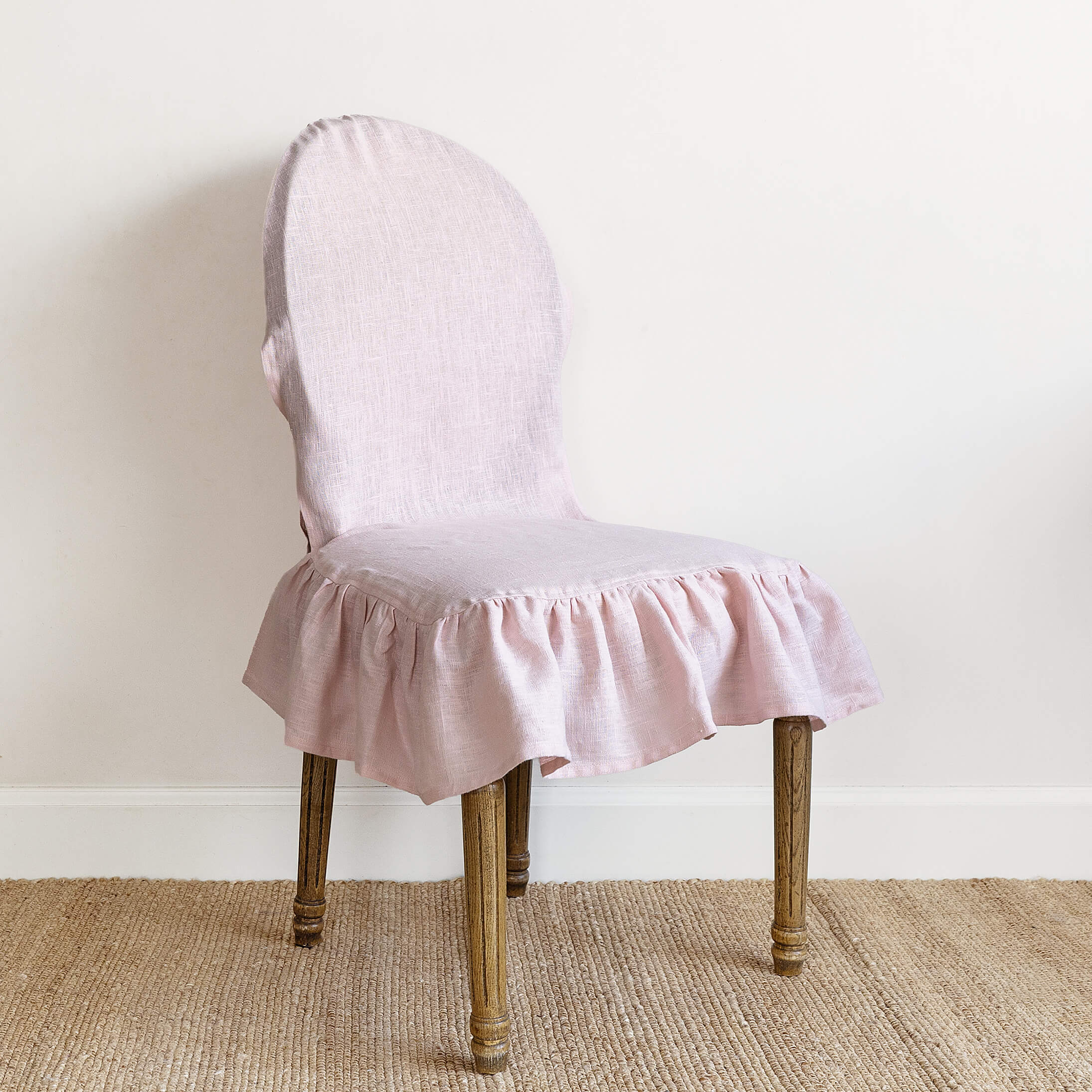 Quartz rose linen ruffled full chair cover in heavyweight 260 g/m² European linen
