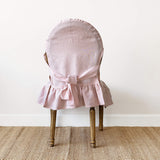 Quartz rose linen ruffled full chair cover in heavyweight 260 g/m² European linen