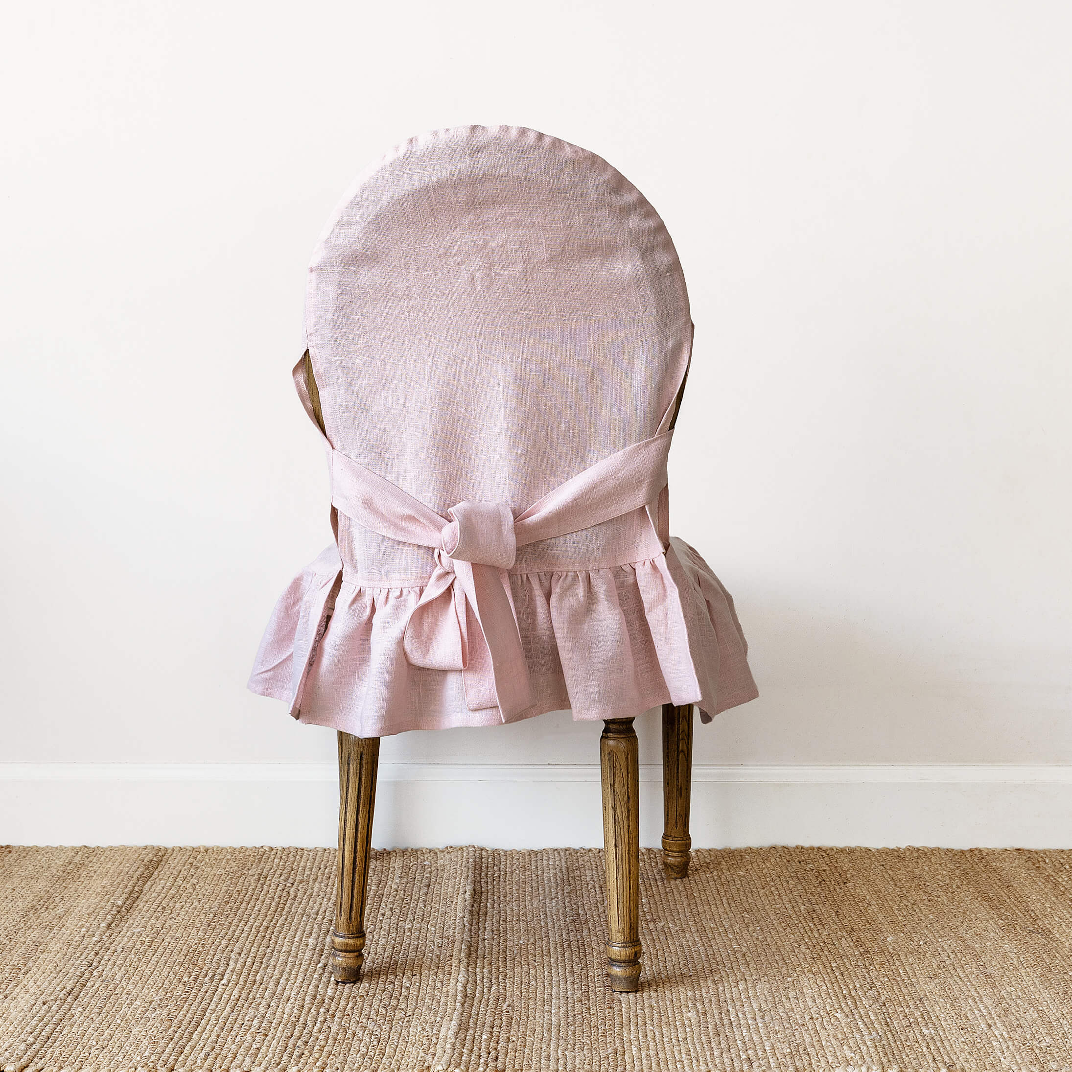 Quartz rose linen ruffled full chair cover in heavyweight 260 g/m² European linen